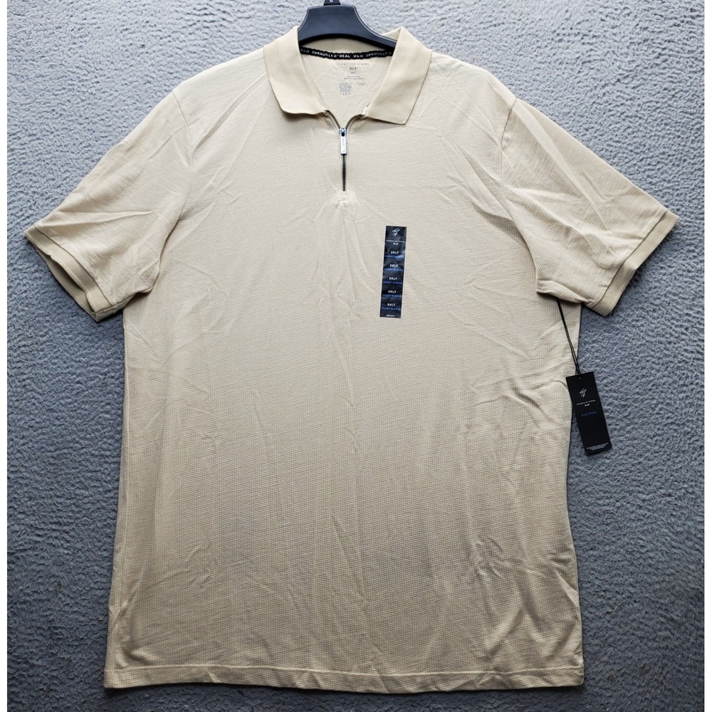 Shaquille O'Neal XLG Polo Shirt Mens 2XLT Tan Short Sleeve Quarter Zip Pullover
